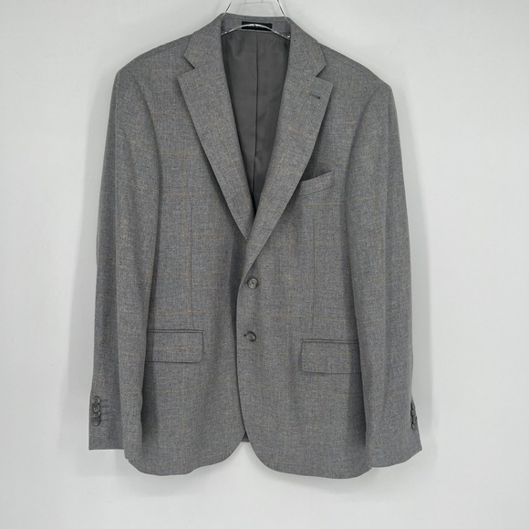 Saks Fifth Avenue Blazer‎ Mens 44R Silk Wool Gray Plaid Lanificio Di Pray